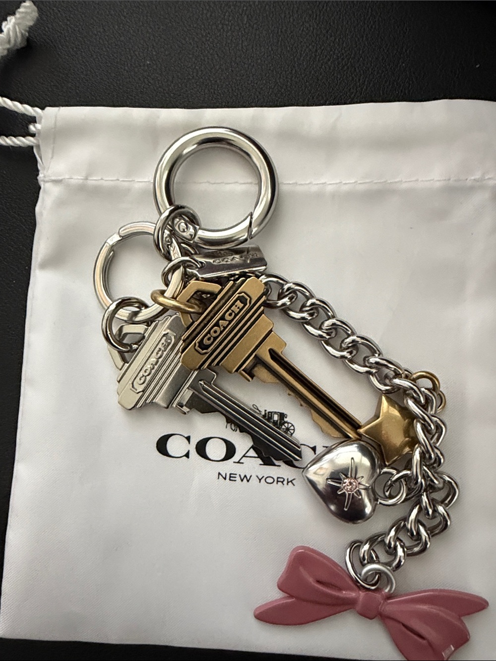 Coach Rogue 31 Loved Leather Silver Brass Keys Charm Cluster Keychain - Picture 11 of 12